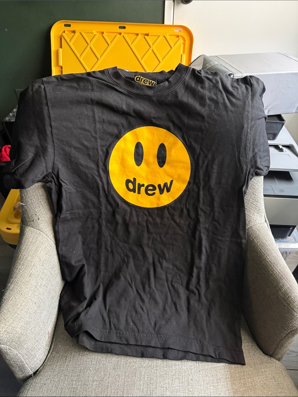 DREW Black Tee with Yellow Smiley Logo Short Sleeve Tshirt
